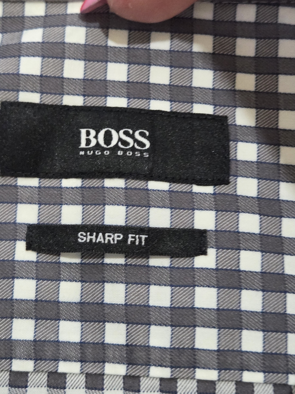 Hugo Boss Navy and White Gingham Button-Down Shirt - Picture 5 of 11